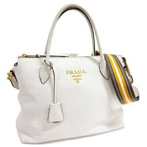Prada shoulder bag tote Ivory White Vitello Daino zipper calfskin